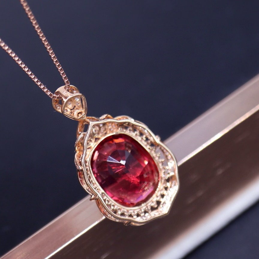 14k Gold 12.2 Ct Natural Tourmaline & Diamond Pendant( Without Chain ) - 6