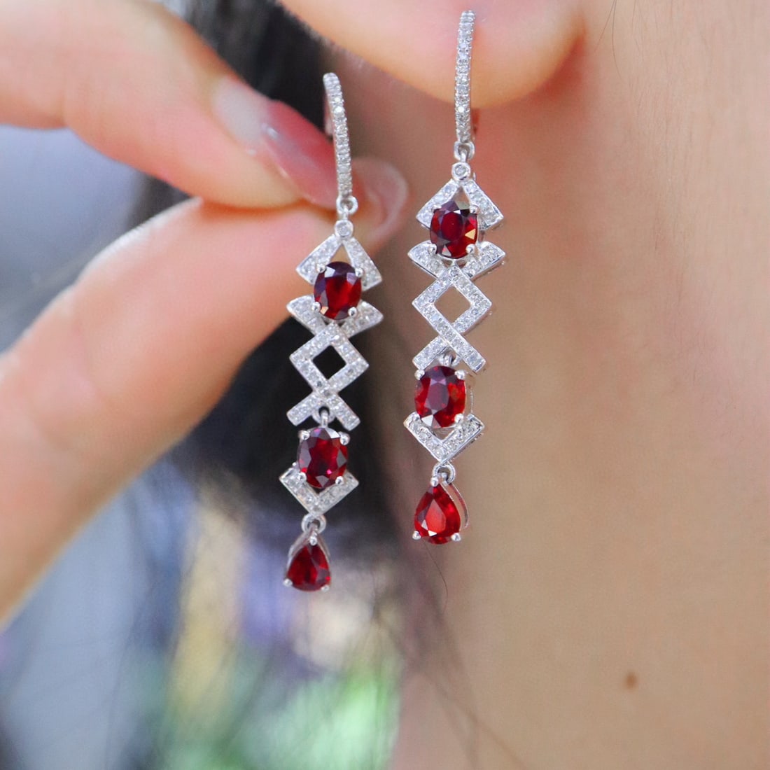 14k Gold 2.70 Ctw Natural Ruby & Diamond Earrings - 5