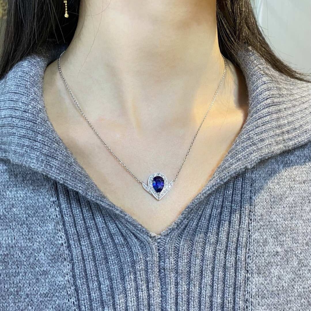 14k Gold 3.43 Ctw Natural Sapphire & Diamond Necklace - 2