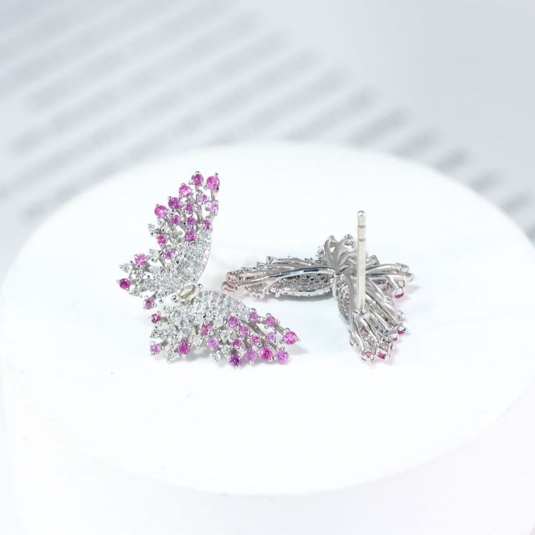 14k Gold 1.16 Ctw Natural Sapphire & Diamond & Butterfly Earrings - 6