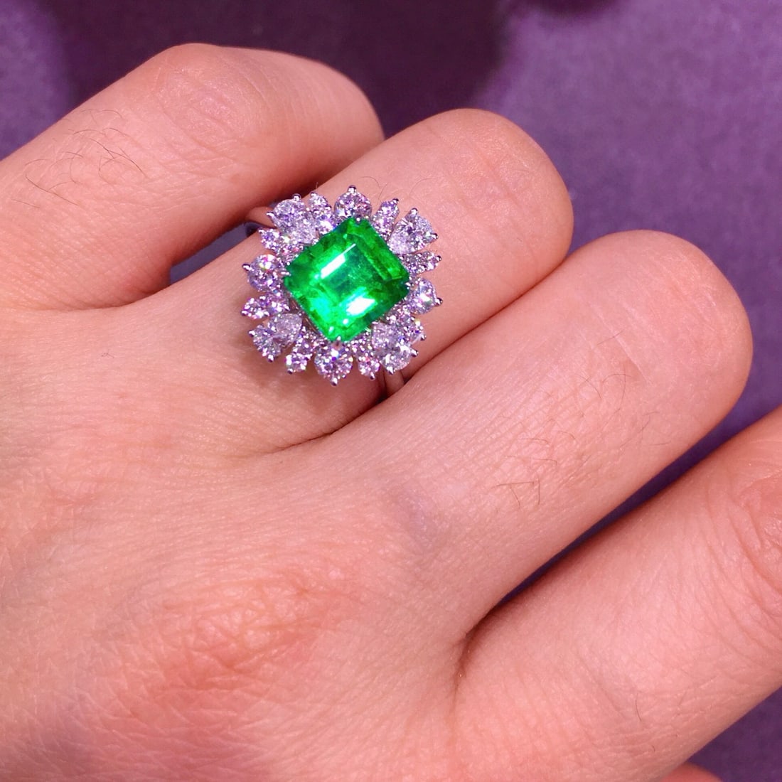 14k Gold 1.5 Ct Vivid Green Natural Emerald & Diamond Ring/pendant( Without Chain ) - 3