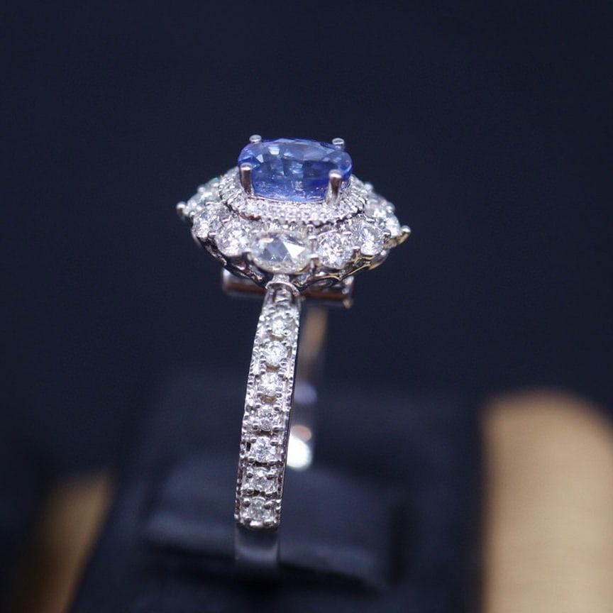 14k Gold 1.02 Ct Natural Sapphire & Diamond Ring - 4