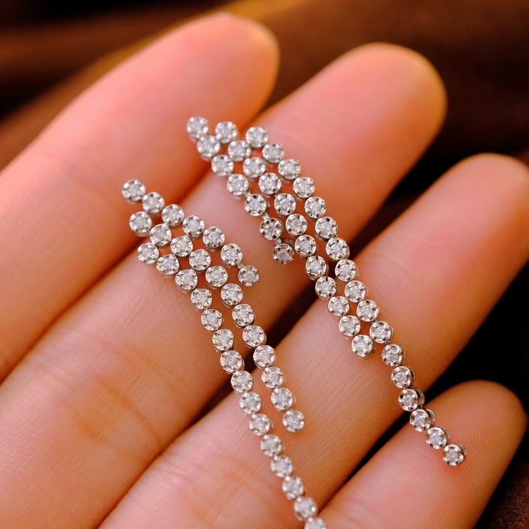 14k Gold 0.96 Ct Natural H Diamond Earrings - 4