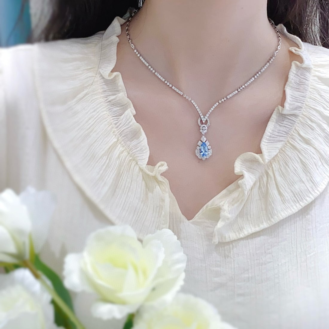 14k Gold 1.53 Ctw Natural Aquamarine & Diamond Pendant( Without Chain ) - 3