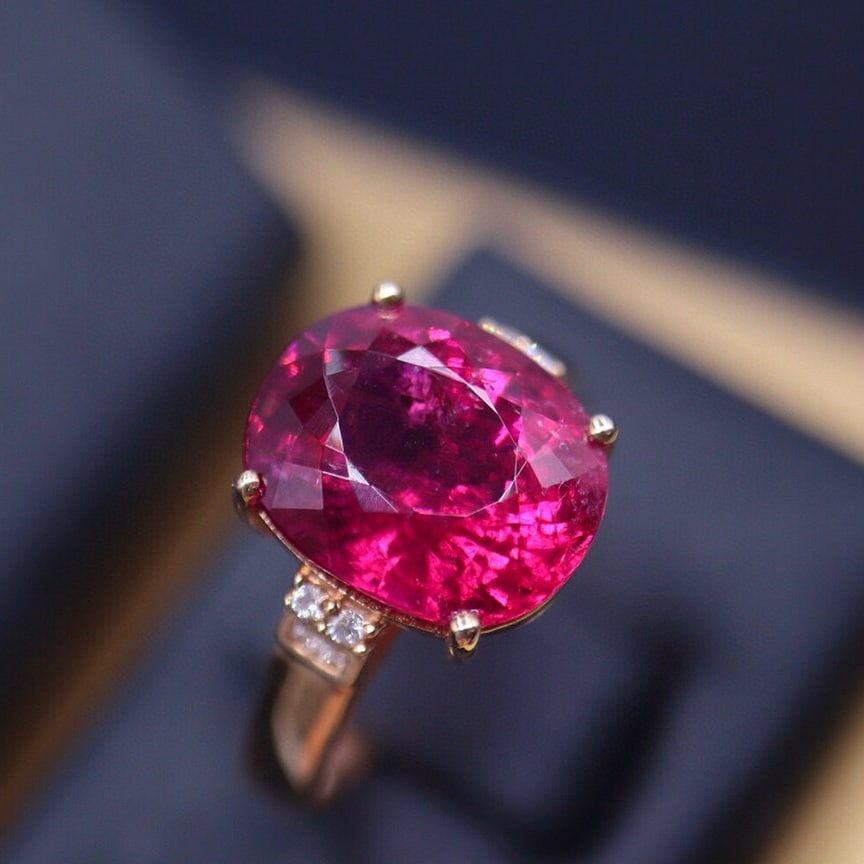 14k Gold 5.67 Ct Natural Tourmaline & Diamond Ring - 2