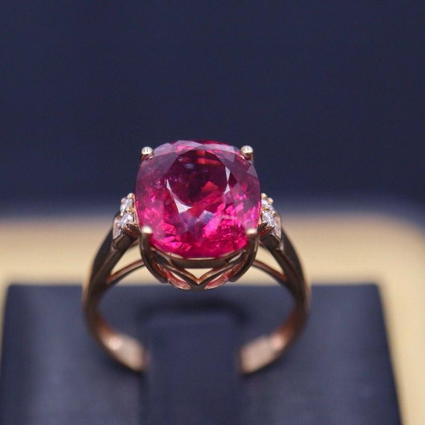 14k Gold 5.67 Ct Natural Tourmaline & Diamond Ring - 5