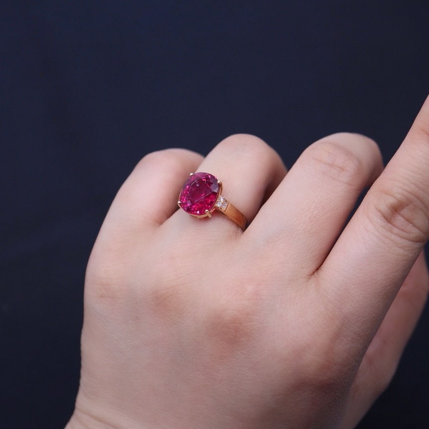 14k Gold 5.67 Ct Natural Tourmaline & Diamond Ring - 6