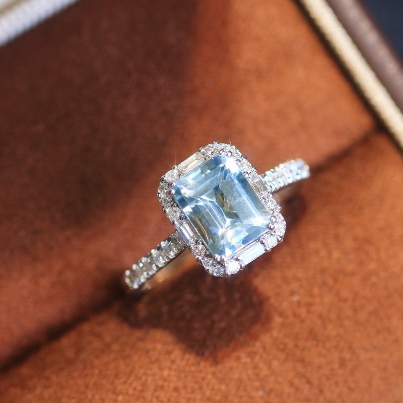 14k Gold 1.71 Ctw Natural Aquamarine & Diamond Ring - 7