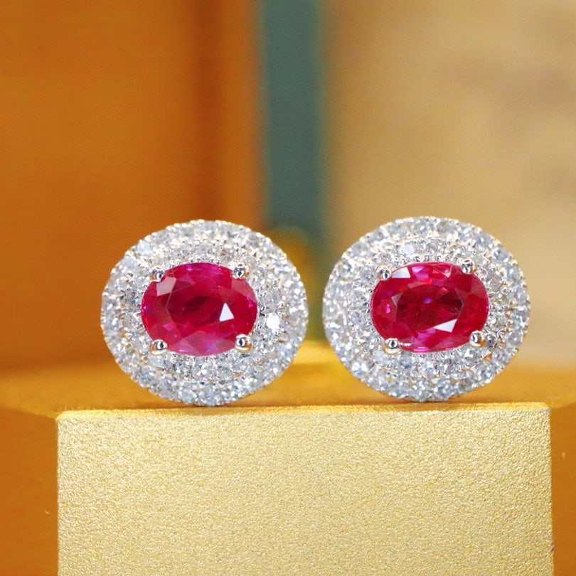 14k Gold 1.06 Ctw Natural Ruby & Diamond Earrings - 4
