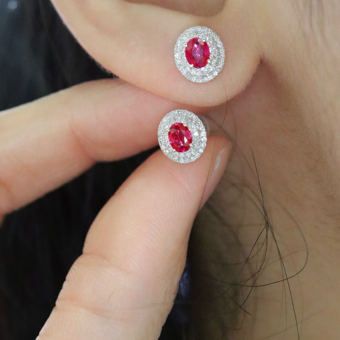 14k Gold 1.06 Ctw Natural Ruby & Diamond Earrings - 6