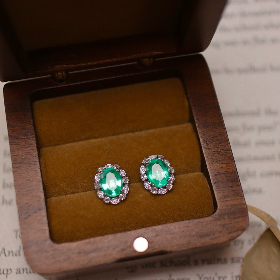 14k Gold 2.49 Ctw Natural Emerald & Diamond Earrings - 2