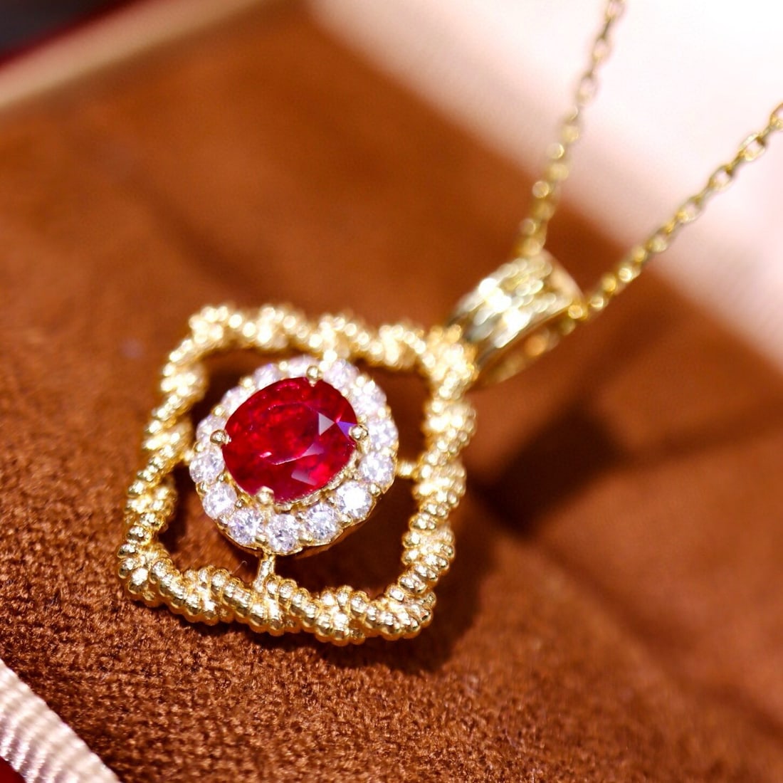 14k Gold 1.11 Ctw Vivid Red Natural Ruby & Diamond Pendant( Without Chain ) - 2
