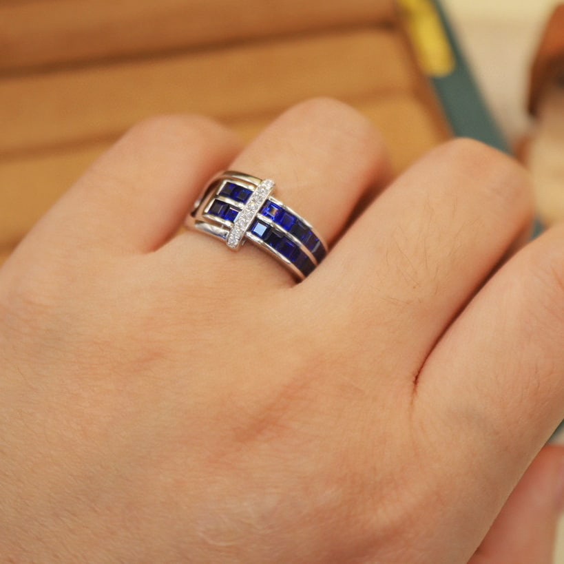 14k Gold 2.00 Ctw Natural Sapphire & Diamond Ring - 5