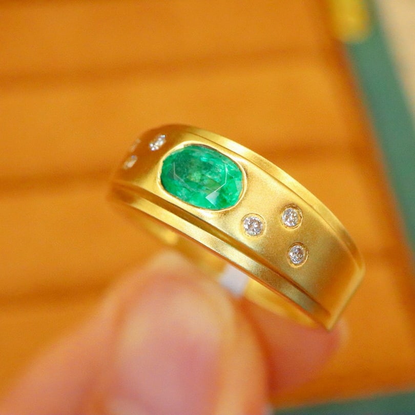 14k Gold 0.54 Ctw Natural Emerald & Diamond Ring - 3