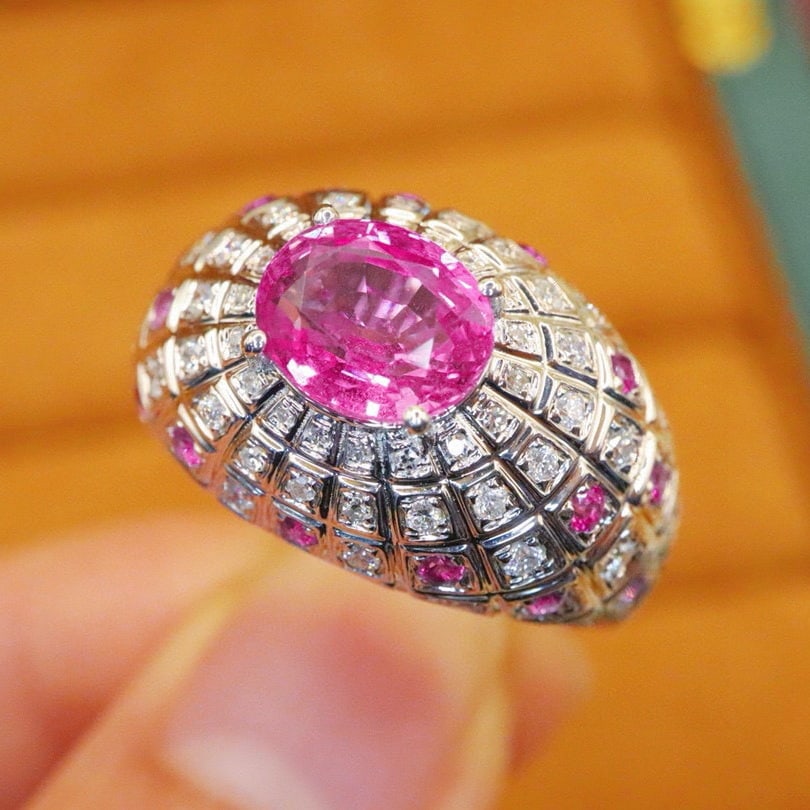 14k Gold 2.63 Ctw Natural Padparadscha Sapphire & Diamond Ring - 2