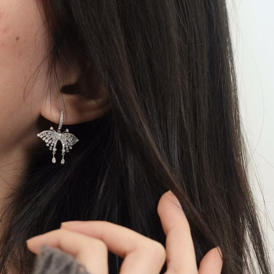 14k Gold 1.36 Ct Natural H Diamond & Butterfly Earrings - 2