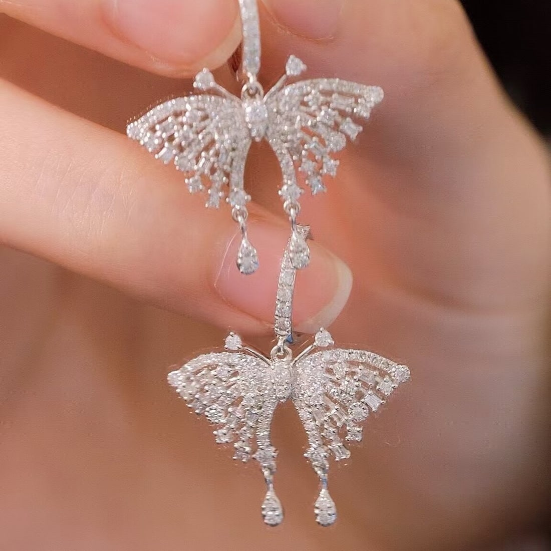 14k Gold 1.36 Ct Natural H Diamond & Butterfly Earrings - 3