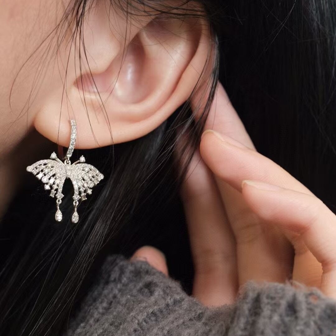 14k Gold 1.36 Ct Natural H Diamond & Butterfly Earrings - 4