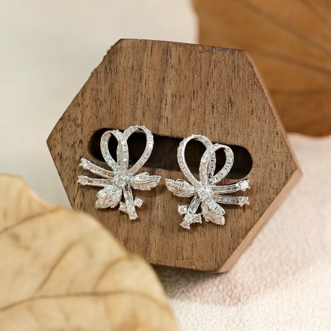 14k Gold 0.96 Ct Natural H Diamond Earrings - 2