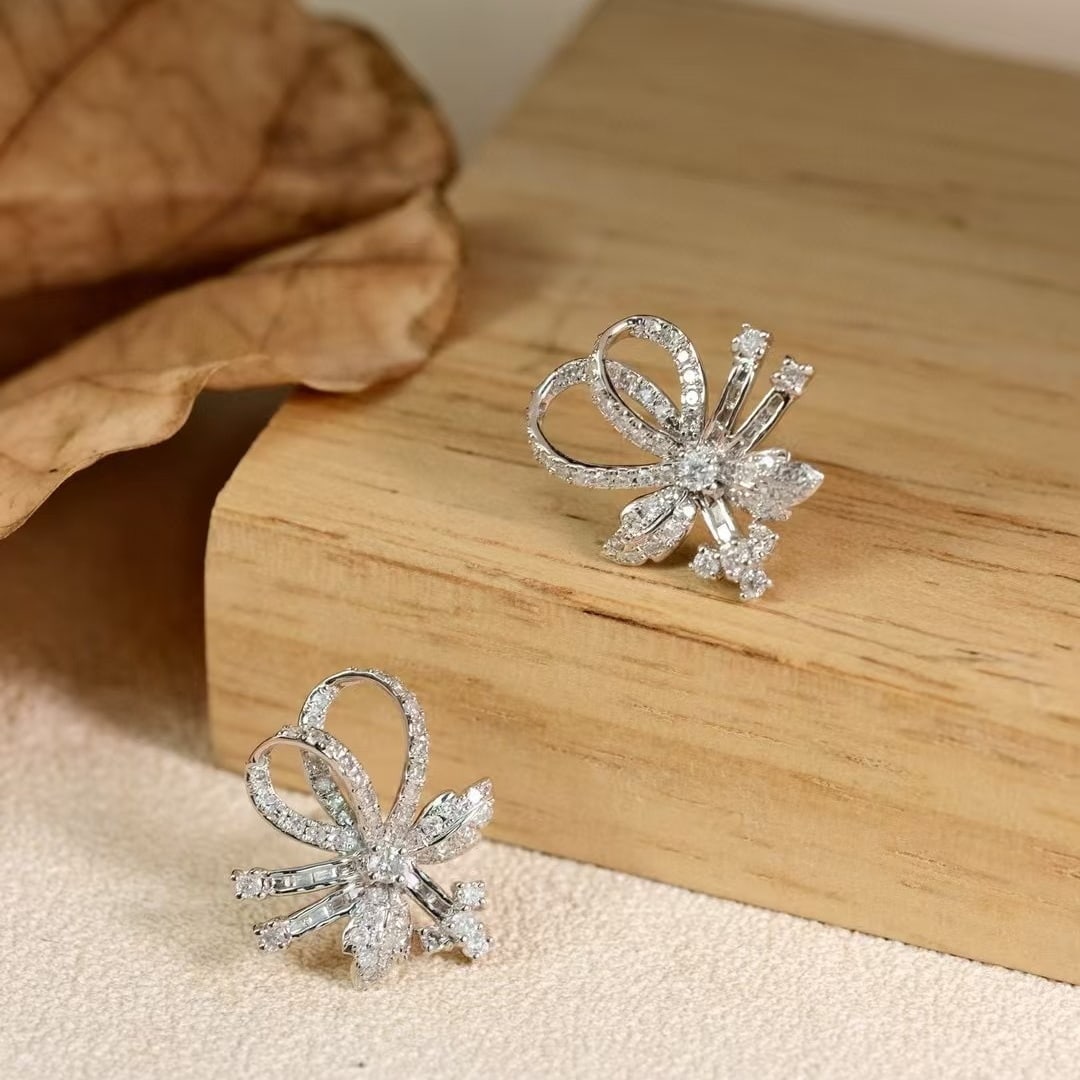 14k Gold 0.96 Ct Natural H Diamond Earrings - 3