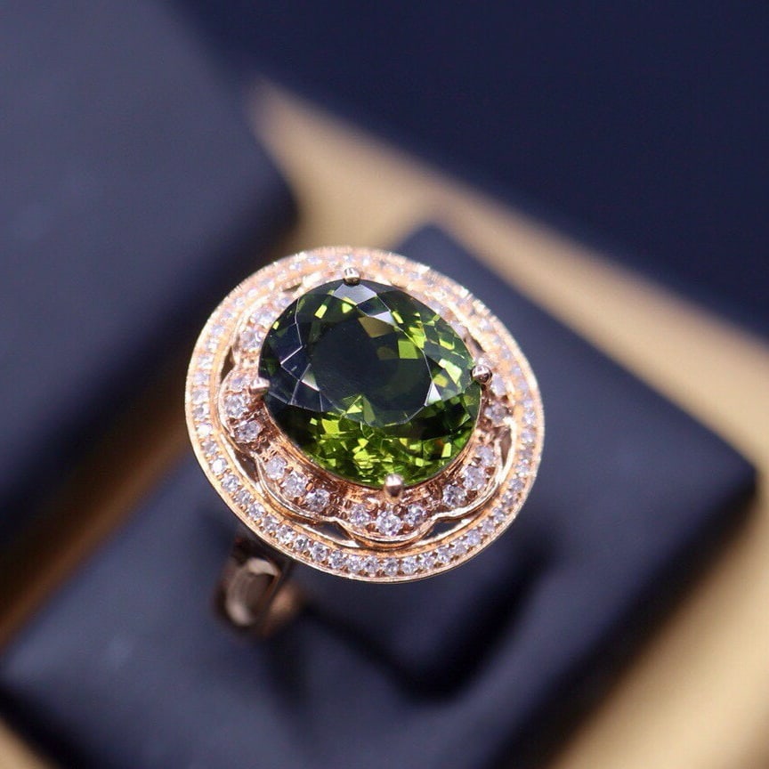 14k Gold 3.05 Ct Natural Tourmaline & Diamond Ring - 2
