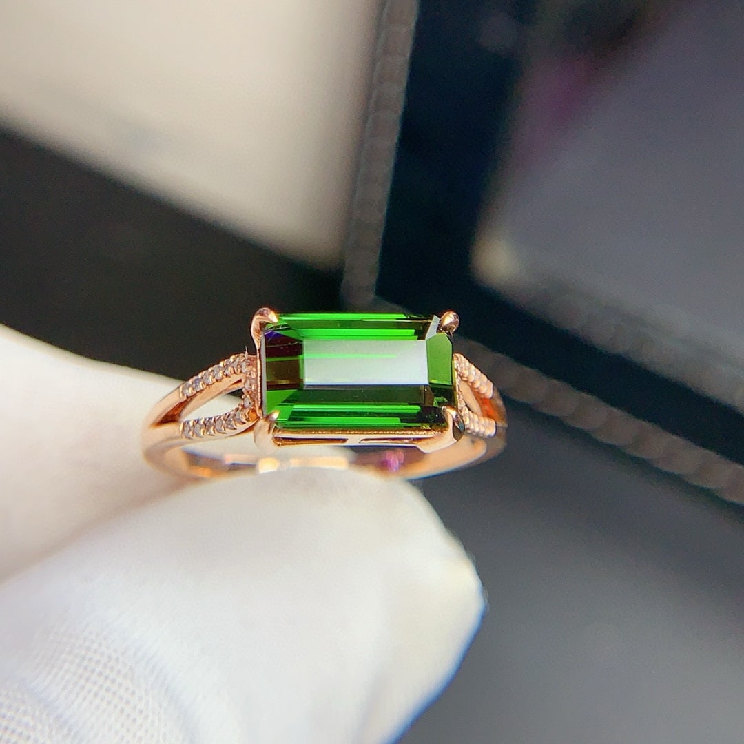 14k Gold 2.6 Ct Natural Tourmaline & Diamond Ring - 4