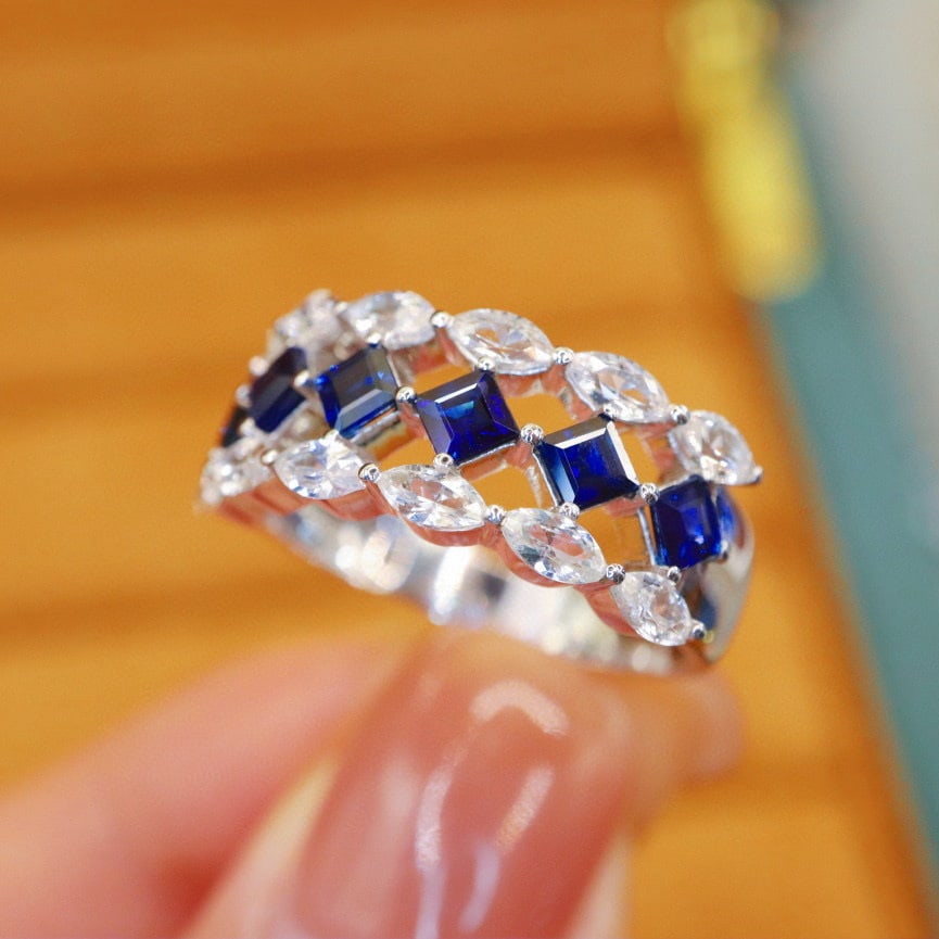 14k Gold 2.09 Ctw Vivid Blue Natural Sapphire & Sapphire Ring - 2