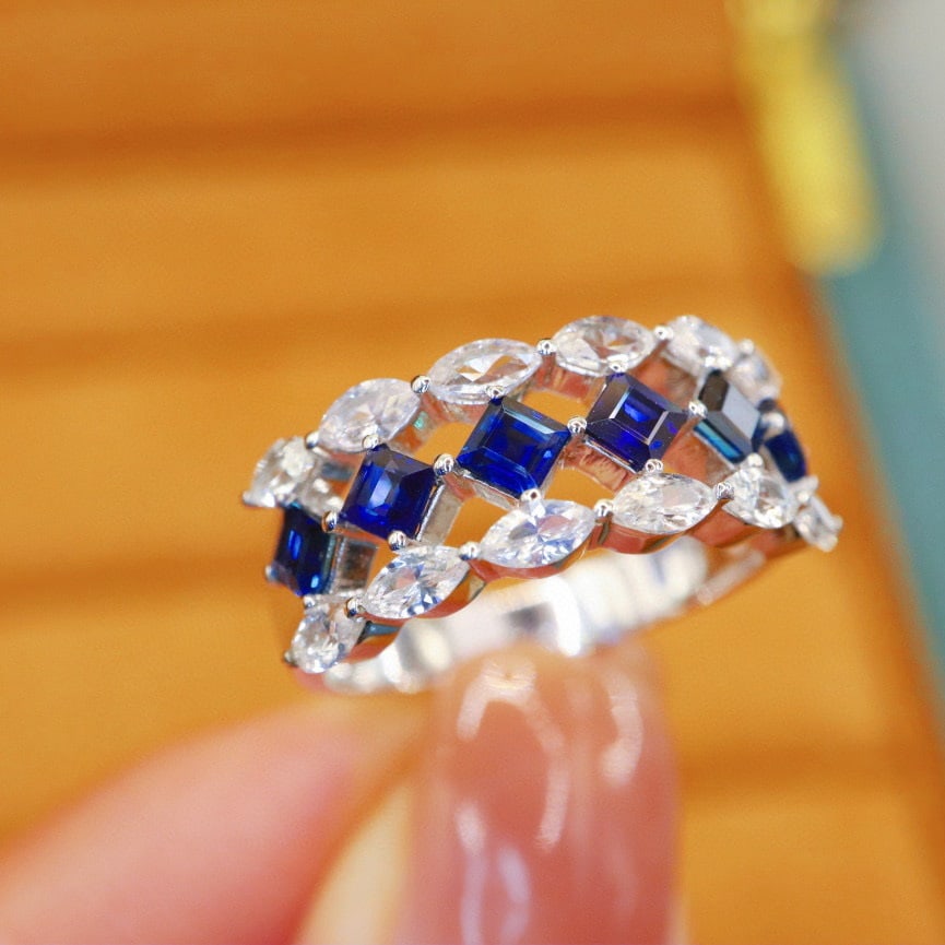 14k Gold 2.09 Ctw Vivid Blue Natural Sapphire & Sapphire Ring - 3