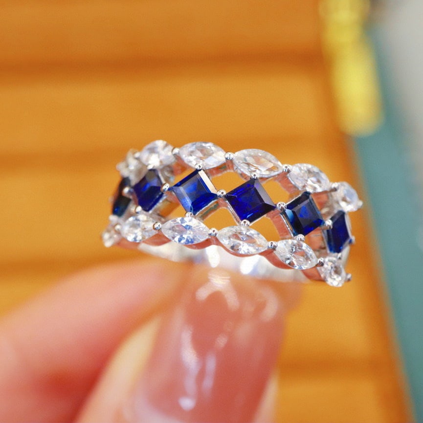 14k Gold 2.09 Ctw Vivid Blue Natural Sapphire & Sapphire Ring - 4