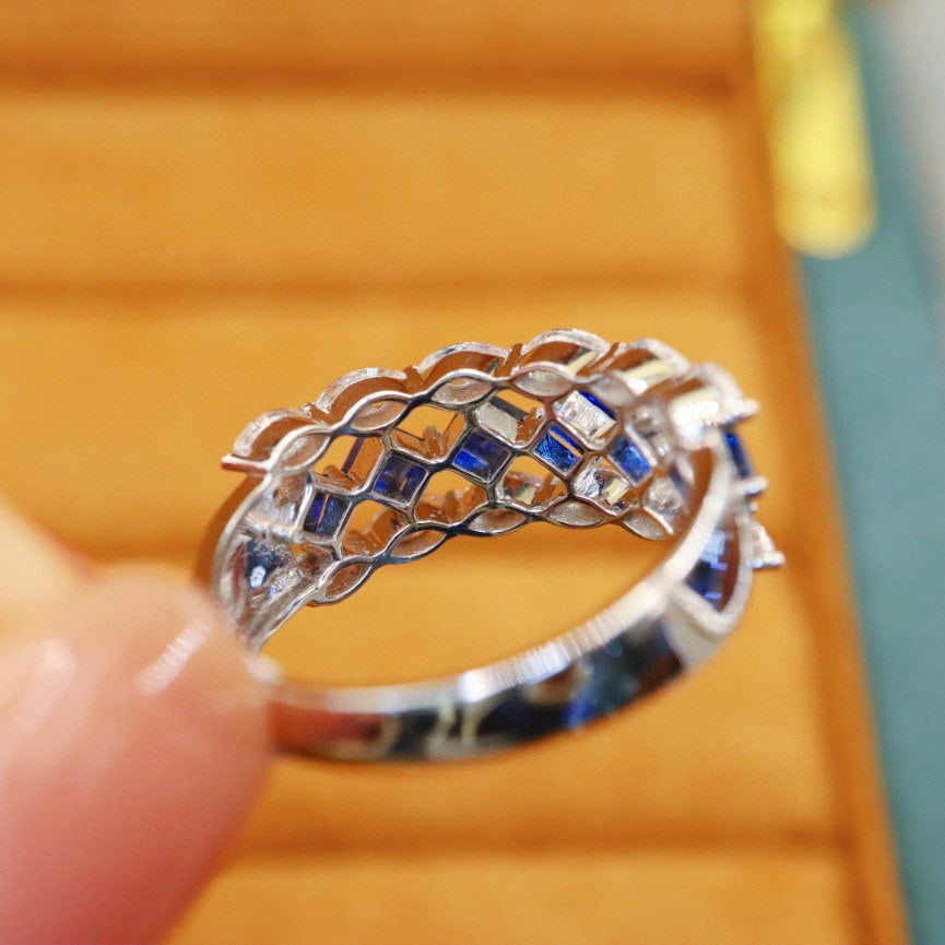 14k Gold 2.09 Ctw Vivid Blue Natural Sapphire & Sapphire Ring - 5