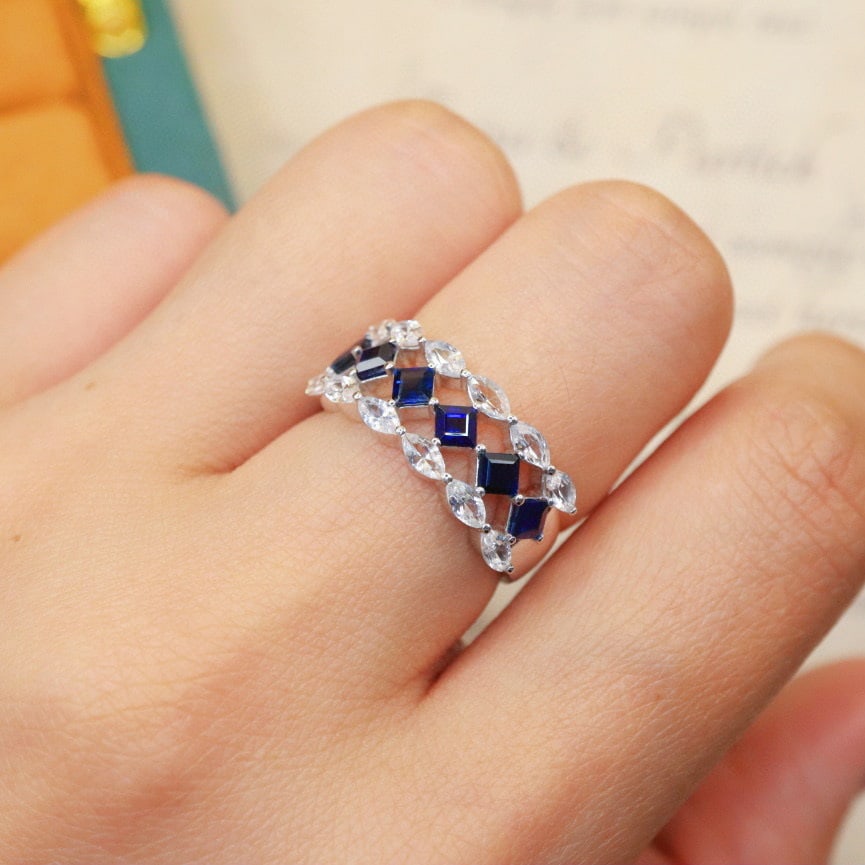 14k Gold 2.09 Ctw Vivid Blue Natural Sapphire & Sapphire Ring - 6