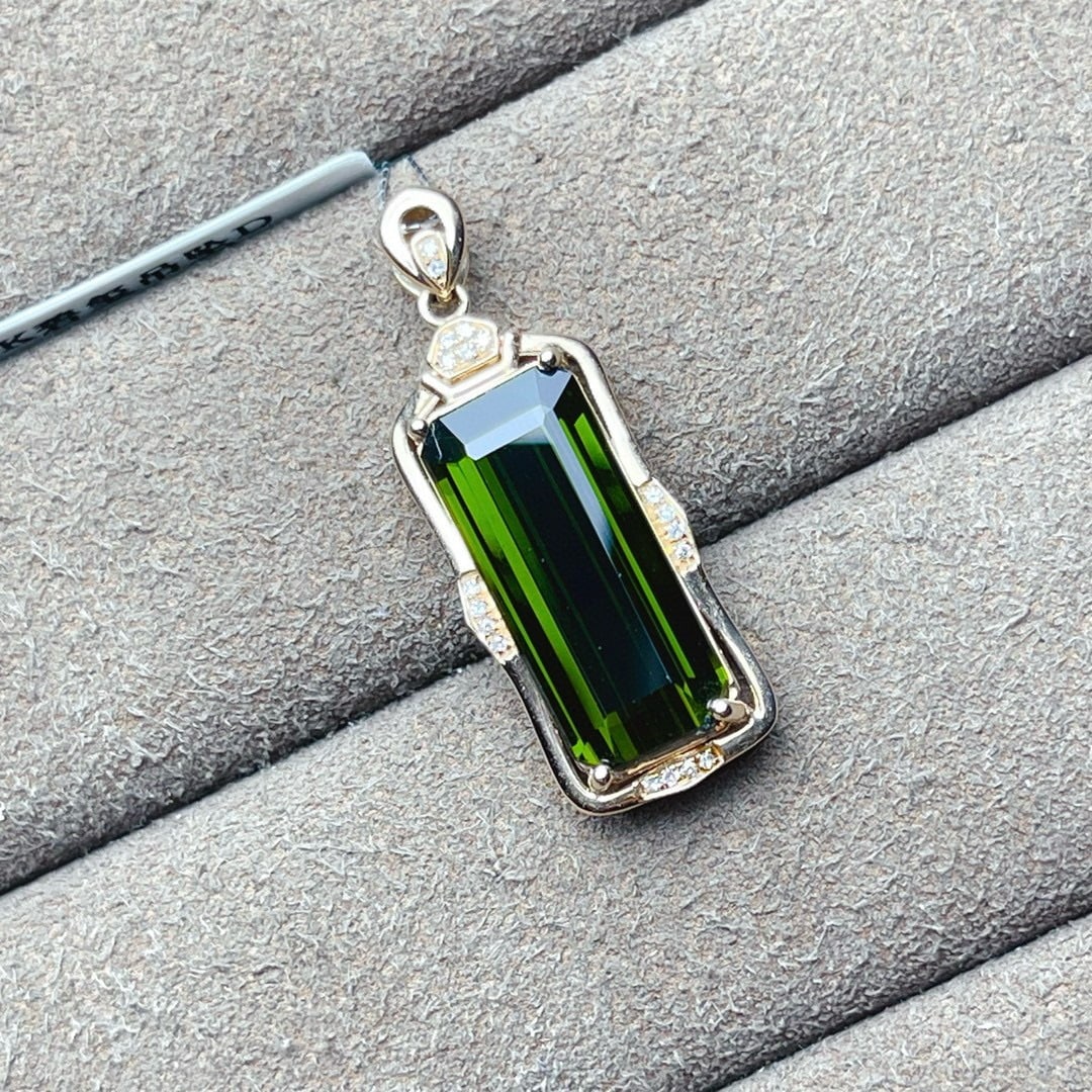 14k Gold 7.85 Ct Natural Tourmaline & Diamond Pendant( Without Chain ) - 3