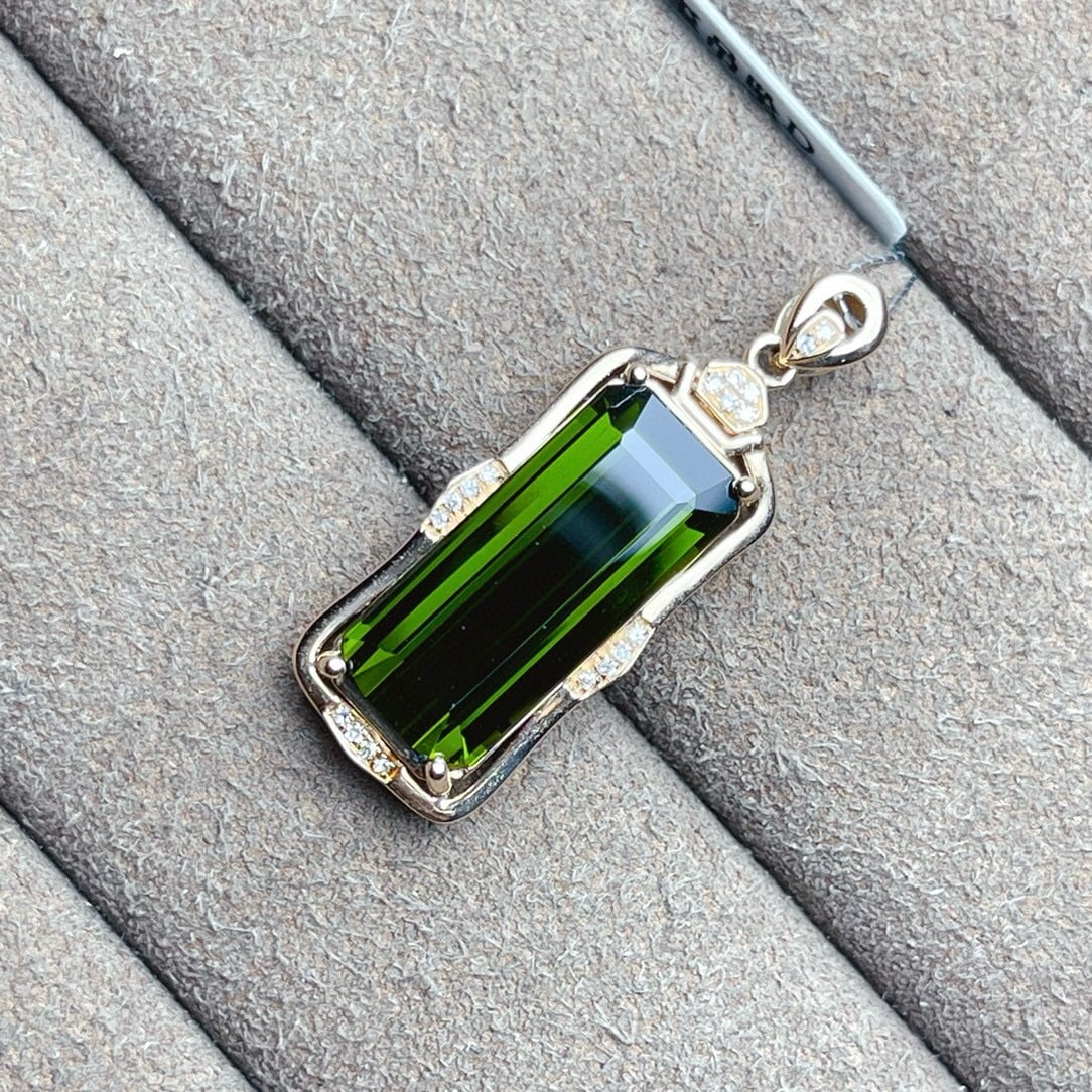 14k Gold 7.85 Ct Natural Tourmaline & Diamond Pendant( Without Chain ) - 5