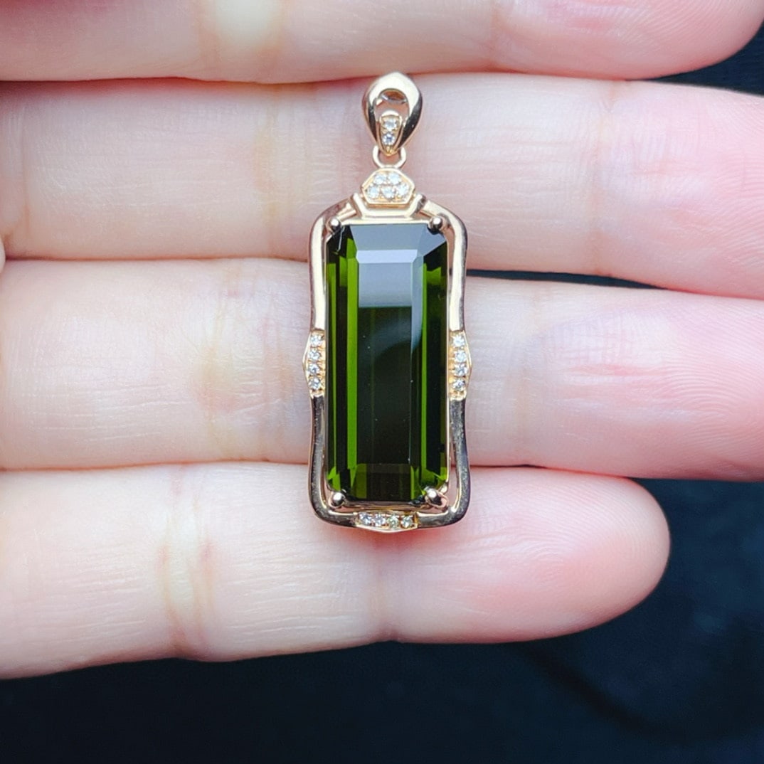 14k Gold 7.85 Ct Natural Tourmaline & Diamond Pendant( Without Chain ) - 6