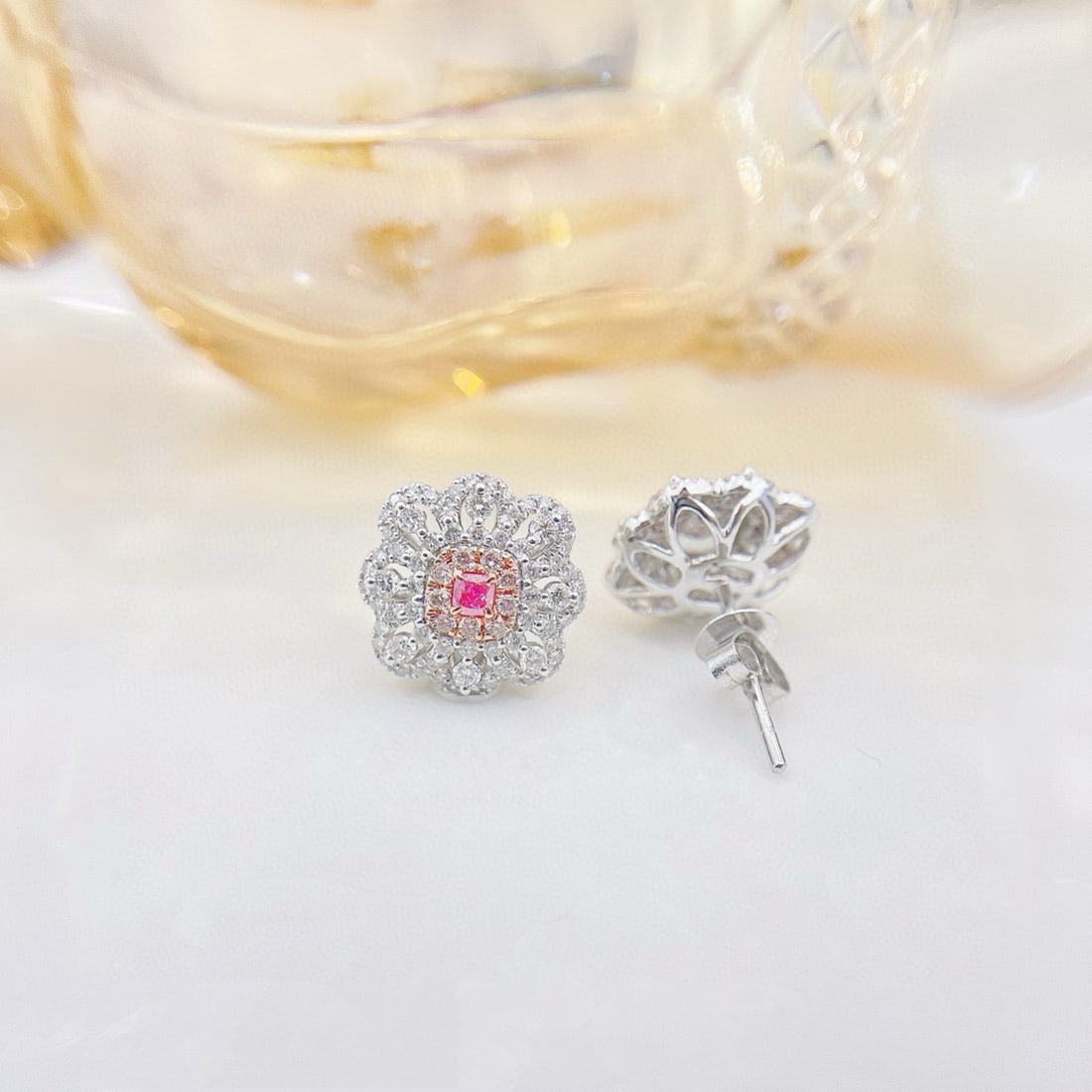 14k Gold 0.84 Ctw Natural Pink Diamond & Diamond Earrings - 3