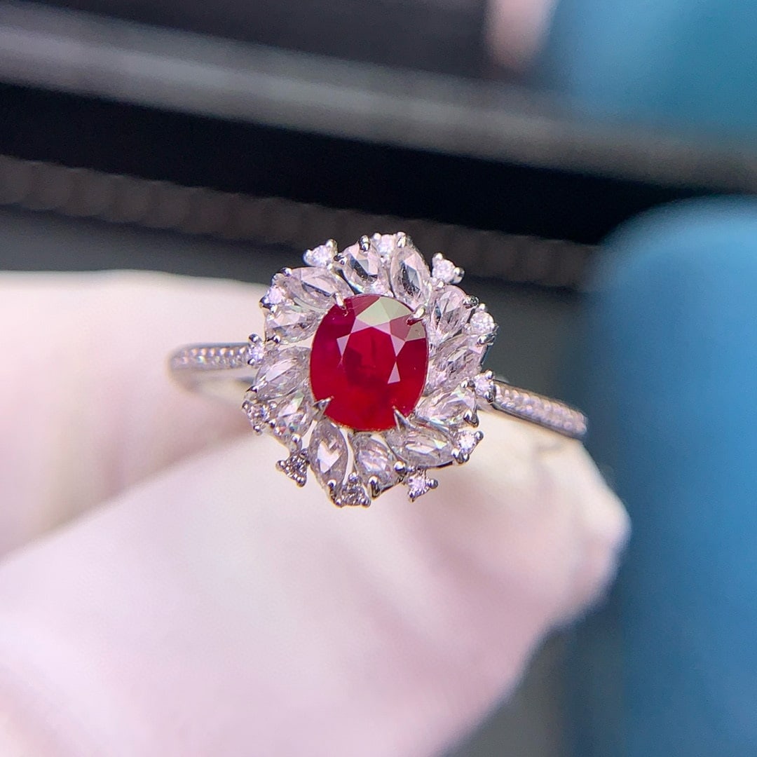 14k Gold 0.76 Ct Natural Ruby & Diamond & Sapphire Ring - 4