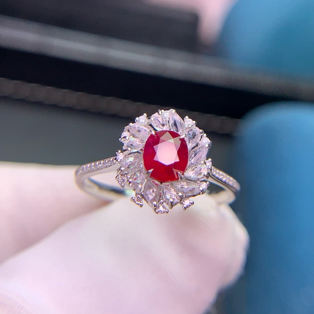 14k Gold 0.76 Ct Natural Ruby & Diamond & Sapphire Ring - 6