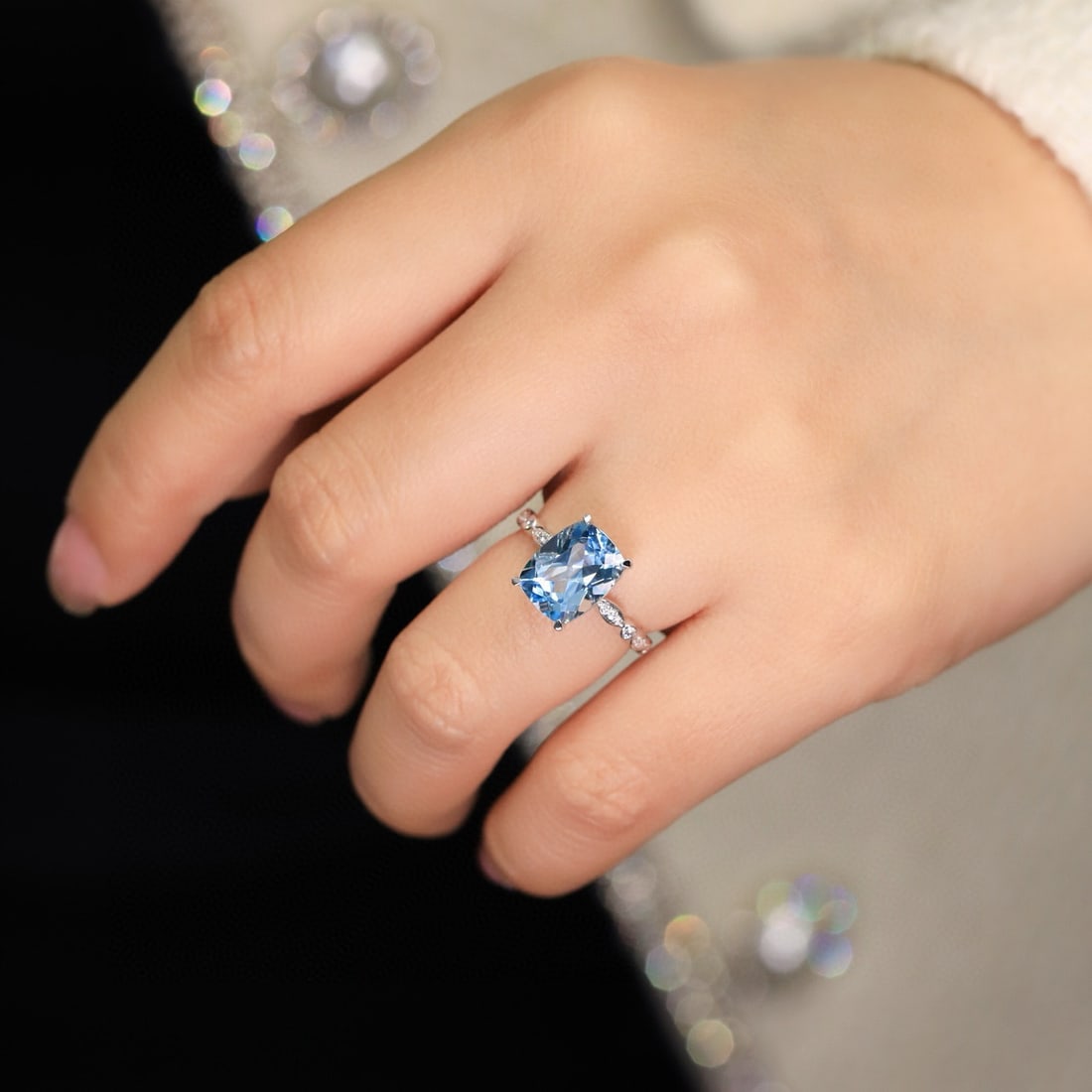 14k Gold 2.56 Ct Natural Aquamarine & Diamond Ring - 4