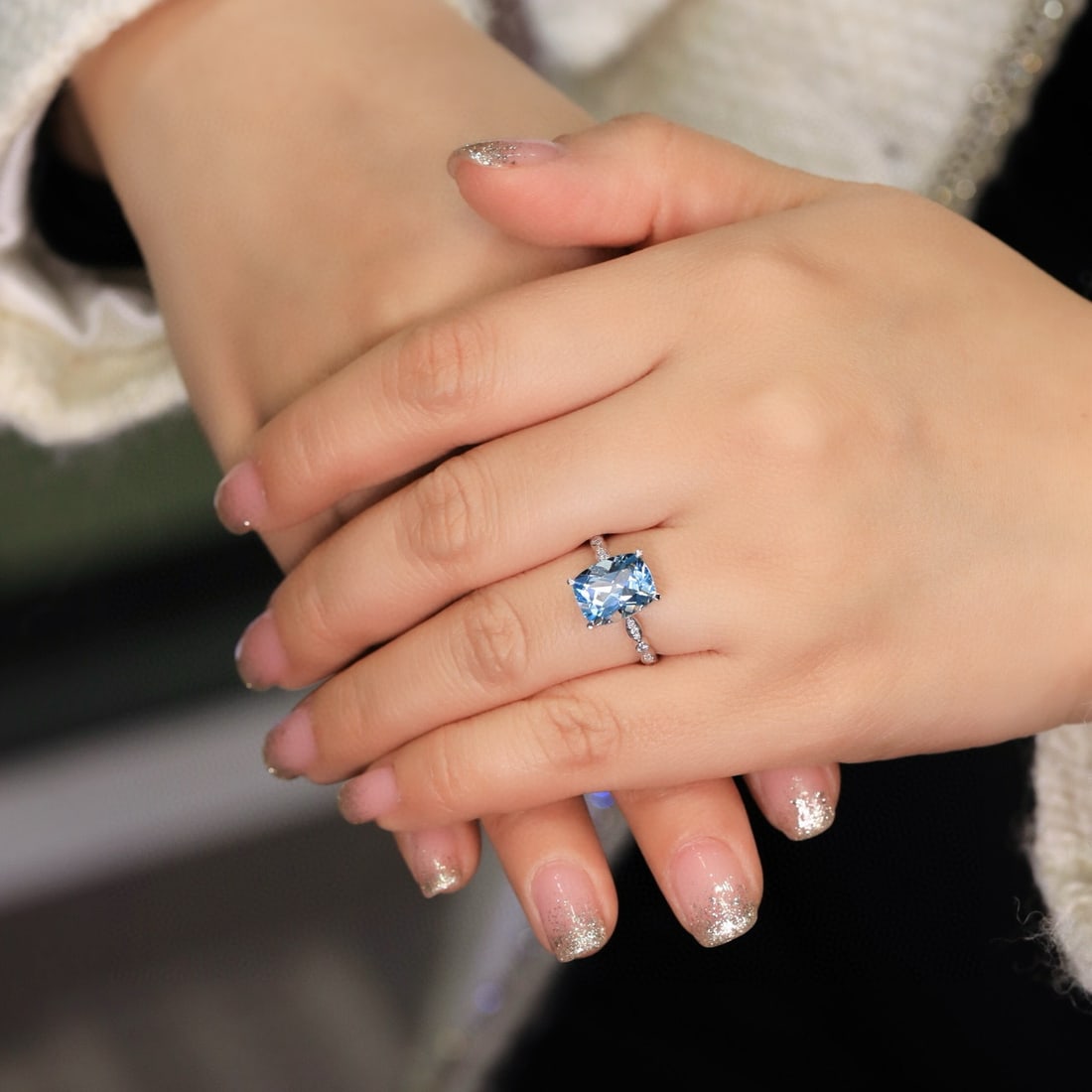 14k Gold 2.56 Ct Natural Aquamarine & Diamond Ring - 5