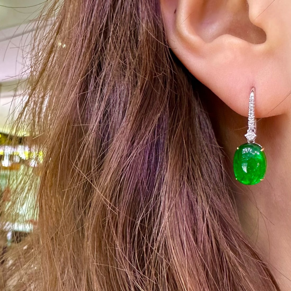 14k Gold 5.5 Ct Vivid Green Natural Emerald & Diamond Earrings - 5