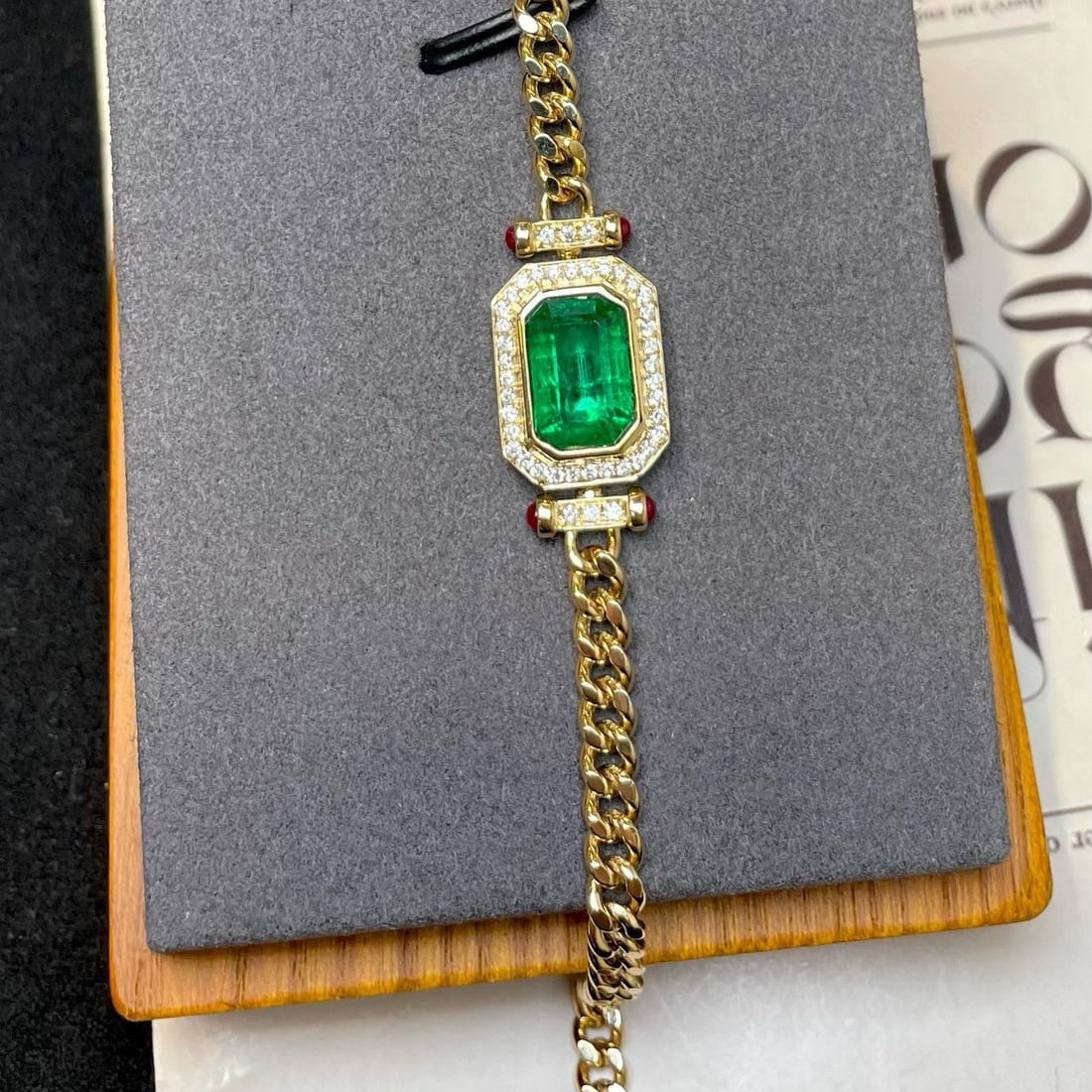 14k Gold 3.26 Ctw Vivid Green Natural Emerald & Diamond Bracelet - 3