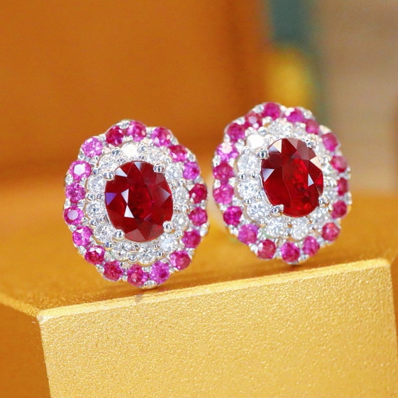 14k Gold 0.79 Ctw Natural Ruby & Diamond Earrings - 2