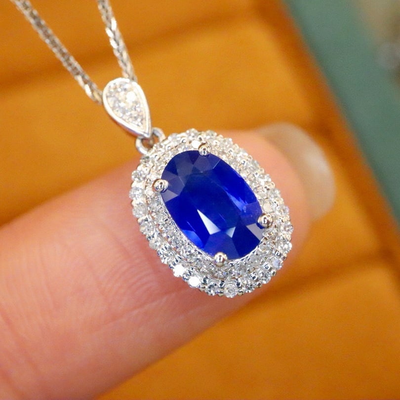 14k Gold 1.36 Ctw Natural Sapphire & Diamond Pendant( Without Chain ) - 3
