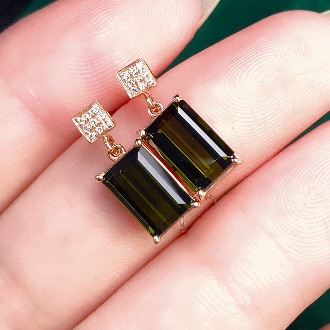 14k Gold 3.45 Ctw Natural Tourmaline & Diamond Earrings - 3