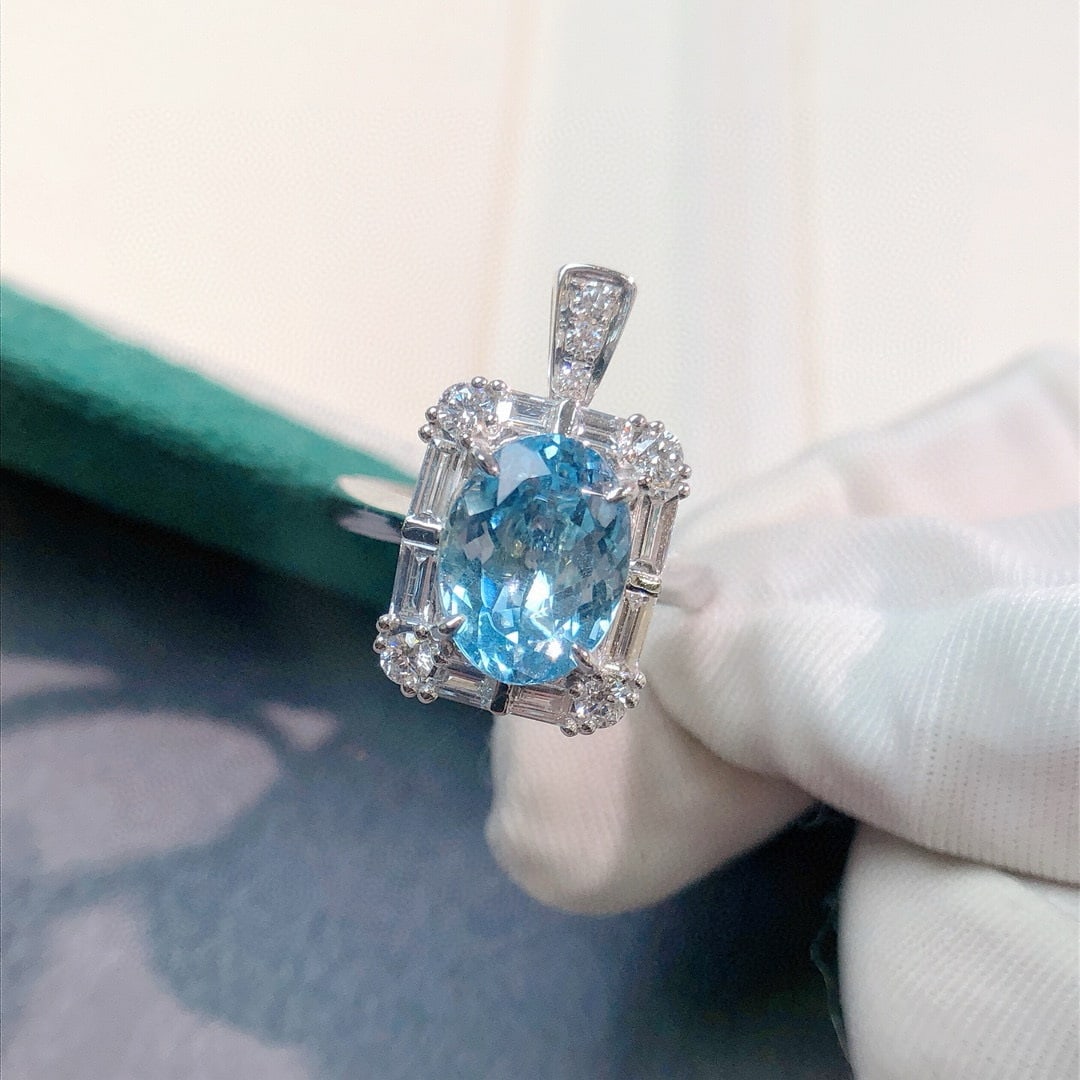 14k Gold 3.37 Ctw Natural Aquamarine & Lab Grown Diamond Ring/pendant( Without Chain ) - 4