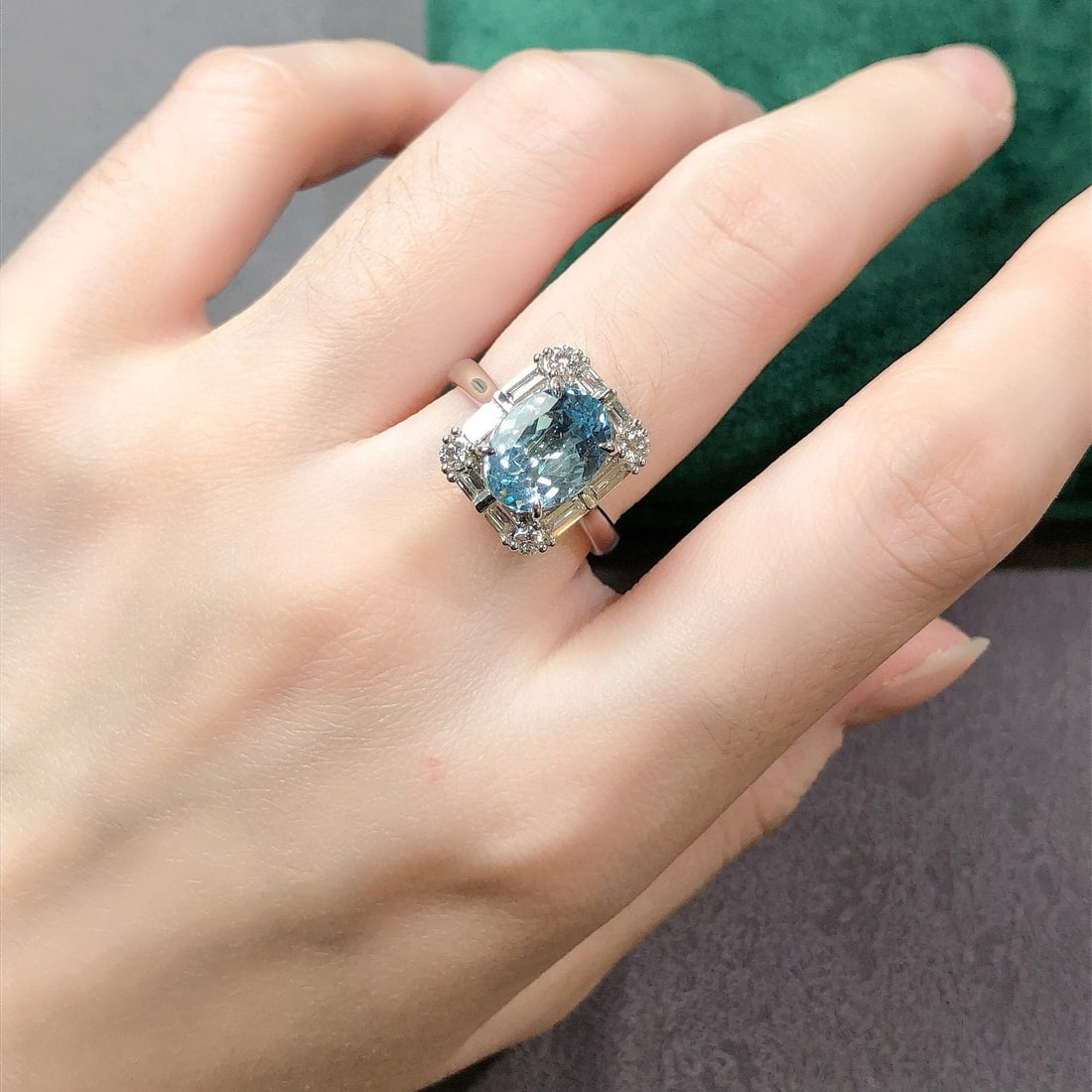 14k Gold 3.37 Ctw Natural Aquamarine & Lab Grown Diamond Ring/pendant( Without Chain ) - 5