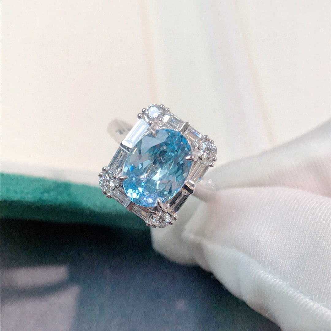 14k Gold 3.37 Ctw Natural Aquamarine & Lab Grown Diamond Ring/pendant( Without Chain ) - 6