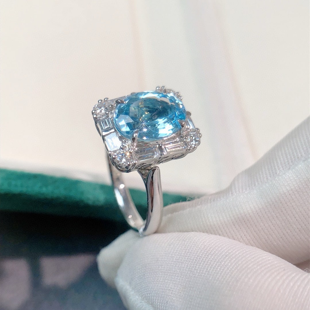 14k Gold 3.37 Ctw Natural Aquamarine & Lab Grown Diamond Ring/pendant( Without Chain ) - 7