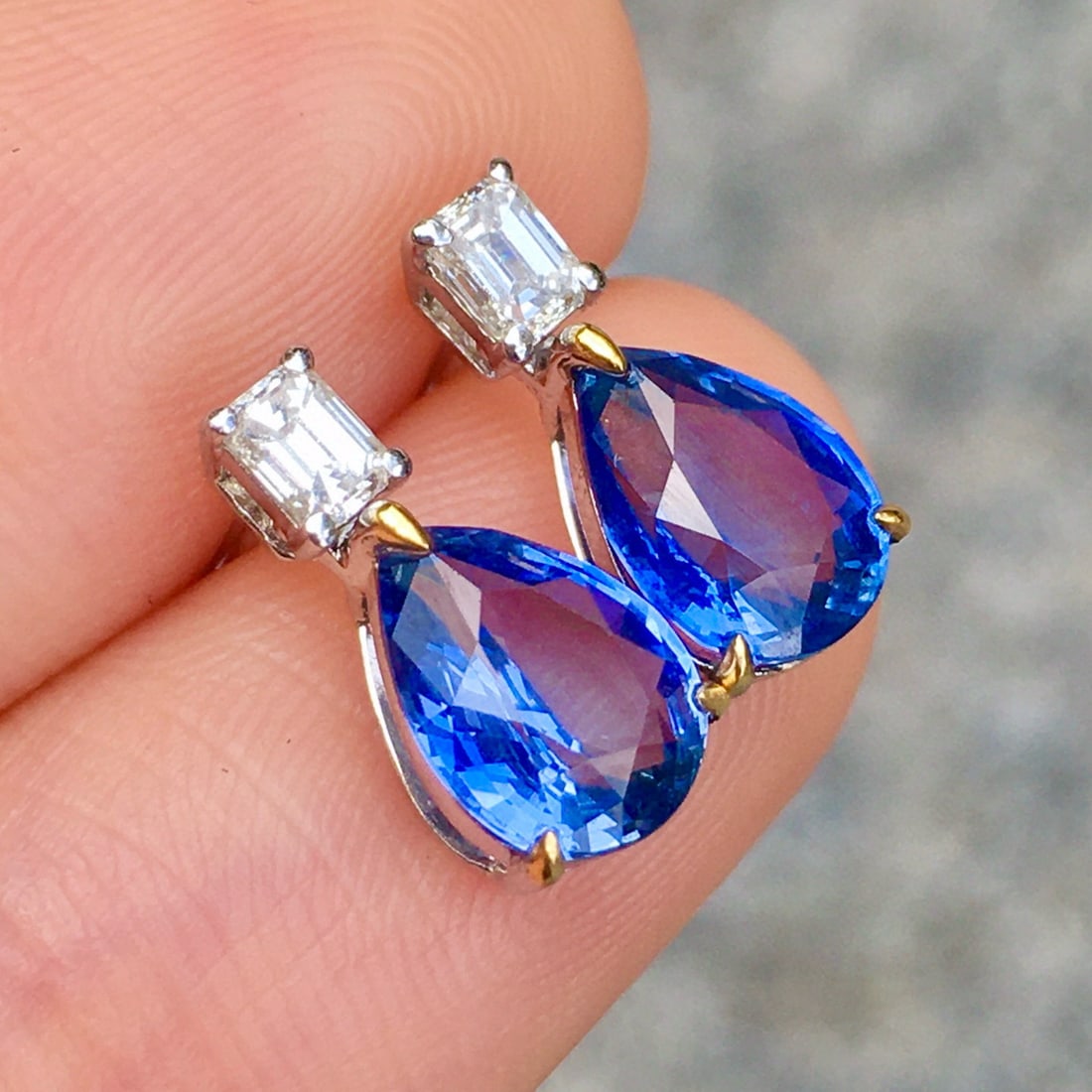 14k Gold 2.90 Ctw Natural Sapphire & Diamond Earrings - 2