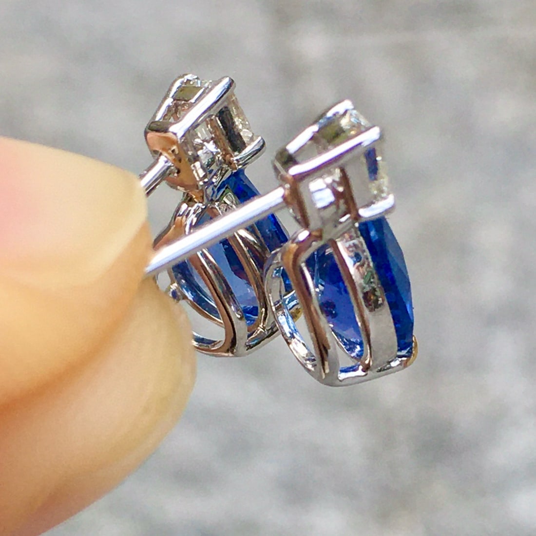 14k Gold 2.90 Ctw Natural Sapphire & Diamond Earrings - 6